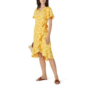 Joie Amelian Yellow Floral Wrap Ruffle Skirt Midi Dress in size Small